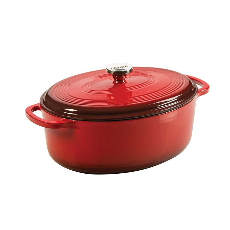 Lodge 7 Quart Enameled Oval Dutch Oven, Red 1 Lodge 7 Quart Enameled Oval Dutch Oven, Red